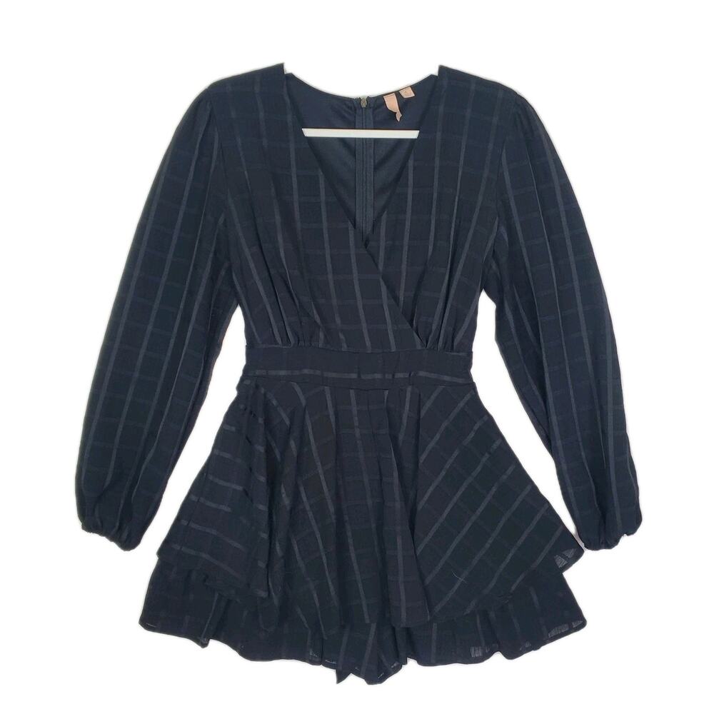 Evolutionary Apparel Mini Ruffle Romper Shorts Dress V Neck Tie Back Black Large